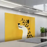 KitchenYeah Spatscherm 100x65 cm - Zelfklevende achterwand Cheetah - Illustratie - Geel - Keuken muurbeschermer - Spatwand fornuis