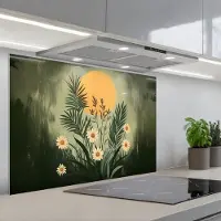 KitchenYeah Spatscherm 80x55 cm - Zelfklevende achterwand Bloemen - Bladeren - Zon - Groen - Keuken muurbeschermer - Spatwand fornuis