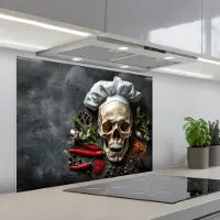 KitchenYeah Spatscherm 80x60 cm - Zelfklevende achterwand Skelet - Kruiden - Eten - Schedel - Kok - Keuken muurbeschermer - Spatwand fornuis