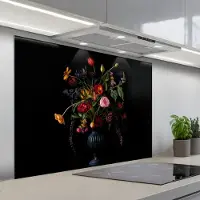 KitchenYeah Spatscherm 100x75 cm - Zelfklevende achterwand Bloemen - Bessen - Klassiek - Keuken muurbeschermer - Spatwand fornuis