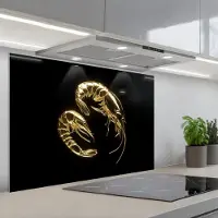 KitchenYeah Spatscherm 90x60 cm - Zelfklevende achterwand Garnalen - Zwart - Goud - Dieren - Keuken muurbeschermer - Spatwand fornuis
