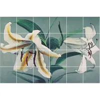 Wallfluent Tegelstickers - Bloemstuk Van Lelies Tegelfolie - Set van 24 stuks 15 x 15 cm - Wit Keuken Tegelstickers - Mozaïek Bloemen en Planten Tegelstickers WC
