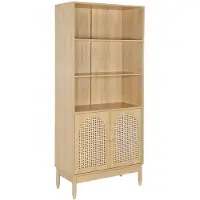 Sweeek - Boekenkast houteffect en rotan 4 niveaus 2 deuren - 80 x 40 x 178 cm - judith