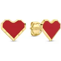 New Bling - 9NBG-0894 - 14K geelgouden Oorknoppen – Hart met Rode Epoxy – Dames Oorbellen