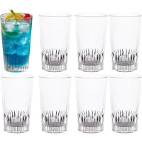 Excellent houseware Drinkglazen - 8x stuks - glas - 410ml - longdrink - met streep - cocktailglazen - waterglazen - sapglazen