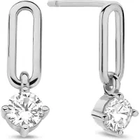 New Bling - 9NB-1613 - Zilveren Oorbellen met Witte Zirkonia-Steentjes – Gerhodineerd – Dames Oorbellen - 18mm