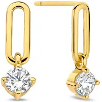 New Bling - 9NB-1610 - Zilveren Oorbellen met Witte Zirkonia-Steentjes – Goudkleurig – Dames Oorbellen - 18mm
