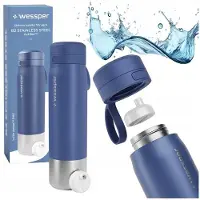 Wessper RVS drinkfles 1L met actieve koolfilter – duurzame waterfles voor sport, school & fitness – Blauw