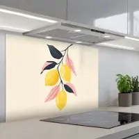 KitchenYeah Spatscherm 80x55 cm - Zelfklevende achterwand Citroenen - Felgeel - Tak - Bladeren - Keuken muurbeschermer - Spatwand fornuis