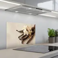 KitchenYeah Spatscherm 60x45 cm - Zelfklevende achterwand Vanille - Bloemen - Beige - Keuken muurbeschermer - Spatwand fornuis