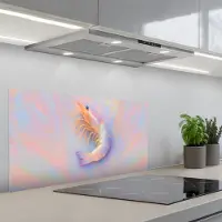 KitchenYeah Spatscherm 90x45 cm - Zelfklevende achterwand Garnaal - Subtiele structuur - Blauw - Roze - Keuken muurbeschermer - Spatwand fornuis