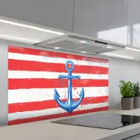 KitchenYeah Spatscherm 120x60 cm - Zelfklevende achterwand Anker - Verfspatten - Rood - Blauw - Keuken muurbeschermer - Spatwand fornuis