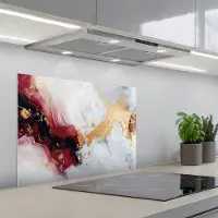 KitchenYeah Spatscherm 70x55 cm - Zelfklevende achterwand Rood - Abstract - Goud - Modern - Keuken muurbeschermer - Spatwand fornuis
