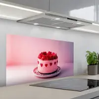 KitchenYeah Spatscherm 100x50 cm - Zelfklevende achterwand Taart - Hart - Roze - Keuken muurbeschermer - Spatwand fornuis
