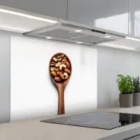 KitchenYeah Spatscherm 90x70 cm - Zelfklevende achterwand Noten - Wit - Hout - Keuken muurbeschermer - Spatwand fornuis