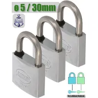 AMIG Hangslot met Sleutel Klein RVS Ø5/30mm - Standaard Beugel Buiten 3 Stuks