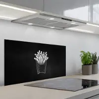 KitchenYeah Spatscherm 90x45 cm - Zelfklevende achterwand Friet - Witte krijttekening - Zwart - Keuken muurbeschermer - Spatwand fornuis