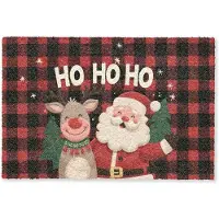 MuchoWow Deurmat 60x40 cm - Droogloopmat Kerstman - Rendier - Tekst - Rood - Zwart - Mat voor binnen - Schoonloopmat - Deurmatten met print - Inloopmat