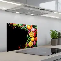KitchenYeah Spatscherm 60x45 cm - Zelfklevende achterwand Citroenen - Peper - Kruiden - Graffiti - Verf - Abstract - Keuken muurbeschermer - Spatwand fornuis