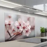 KitchenYeah Spatscherm 100x65 cm - Zelfklevende achterwand Bloesems - Meeldraden - Geel - Wazig - Keuken muurbeschermer - Spatwand fornuis