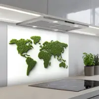 KitchenYeah Spatscherm 90x70 cm - Zelfklevende achterwand Wereldkaart - Gras textuur - Keuken muurbeschermer - Spatwand fornuis