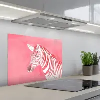 KitchenYeah Spatscherm 70x50 cm - Zelfklevende achterwand Zebra - Pink - Verf - Keuken muurbeschermer - Spatwand fornuis