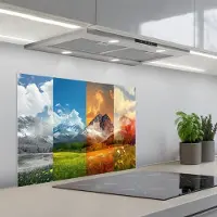 KitchenYeah Spatscherm 70x55 cm - Zelfklevende achterwand Landschap - 4 seizoenen - Natuur - Winter - Lente - Zomer - Herfst - Keuken muurbeschermer - Spatwand fornuis
