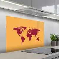 KitchenYeah Spatscherm 100x65 cm - Zelfklevende achterwand Wereldkaart - Rood - Simpel - Keuken muurbeschermer - Spatwand fornuis
