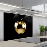 KitchenYeah Spatscherm 80x60 cm - Zelfklevende achterwand Appel - Goud - Chrome - Zwart - Keuken muurbeschermer - Spatwand fornuis