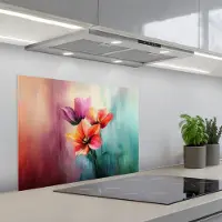 KitchenYeah Spatscherm 70x55 cm - Zelfklevende achterwand Tulpen - Lichtreflecties - Kleurverloop - Keuken muurbeschermer - Spatwand fornuis