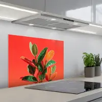 KitchenYeah Spatscherm 70x55 cm - Zelfklevende achterwand Bladeren - Nerven - Oranje - Structuur - Keuken muurbeschermer - Spatwand fornuis