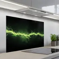 KitchenYeah Spatscherm 100x65 cm - Zelfklevende achterwand Gaming - Elektriciteit - Lijn - Vonken - Groen - Keuken muurbeschermer - Spatwand fornuis
