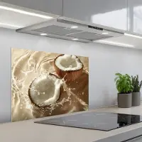 KitchenYeah Spatscherm 70x50 cm - Zelfklevende achterwand Kokosnoot - Water - Beige - Spetters - Keuken muurbeschermer - Spatwand fornuis