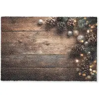 MuchoWow Deurmat 90x60 cm - Droogloopmat Kersthoekdecoratie - Dennenappels - Lichtjes - Mat voor binnen - Schoonloopmat - Deurmatten met print - Inloopmat
