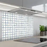 KitchenYeah Spatscherm 80x55 cm - Zelfklevende achterwand Patroon - Raster - Blauw - Grijs - Keuken muurbeschermer - Spatwand fornuis