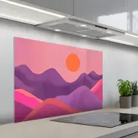 KitchenYeah Spatscherm 100x65 cm - Zelfklevende achterwand Zon - Heuvels - Paars - Abstract - Keuken muurbeschermer - Spatwand fornuis