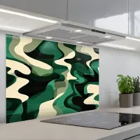 KitchenYeah Spatscherm 90x60 cm - Zelfklevende achterwand Abstract - Camouflage - Groen - Keuken muurbeschermer - Spatwand fornuis