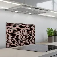 KitchenYeah Spatscherm 60x40 cm - Zelfklevende achterwand Strepen - Roze - Bruin - Keuken muurbeschermer - Spatwand fornuis