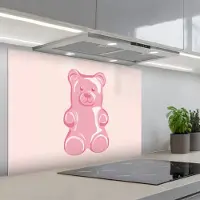 KitchenYeah Spatscherm 80x55 cm - Zelfklevende achterwand Beer - Roze - Snoep - Keuken muurbeschermer - Spatwand fornuis