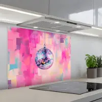 KitchenYeah Spatscherm 90x70 cm - Zelfklevende achterwand Discobal - Pink - Verf - Keuken muurbeschermer - Spatwand fornuis