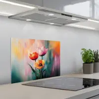 KitchenYeah Spatscherm 60x45 cm - Zelfklevende achterwand Dromerig - Bloemen - Verfijnde details - Keuken muurbeschermer - Spatwand fornuis