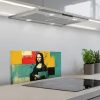 KitchenYeah Spatscherm 60x30 cm - Zelfklevende achterwand Vrouw - Kleurvlakken - Klassieke schilderkunst - Keuken muurbeschermer - Spatwand fornuis