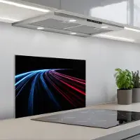 KitchenYeah Spatscherm 60x40 cm - Zelfklevende achterwand Gaming - Strepen - Gebogen - Blauw - Keuken muurbeschermer - Spatwand fornuis