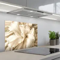 KitchenYeah Spatscherm 70x50 cm - Zelfklevende achterwand Abstract - Beige - Bloemen - Natuur - Keuken muurbeschermer - Spatwand fornuis