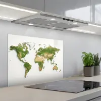 KitchenYeah Spatscherm 70x50 cm - Zelfklevende achterwand Wereldkaart - Natuurlijke kleuren - reliëfstijl - Keuken muurbeschermer - Spatwand fornuis