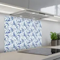 KitchenYeah Spatscherm 80x60 cm - Zelfklevende achterwand Frans - Citroen - Royaal - Bladeren - Blauw - Keuken muurbeschermer - Spatwand fornuis