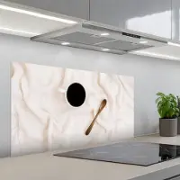 KitchenYeah Spatscherm 100x50 cm - Zelfklevende achterwand Koffie - Lepel - Mok - Keuken muurbeschermer - Spatwand fornuis