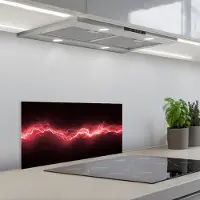 KitchenYeah Spatscherm 70x30 cm - Zelfklevende achterwand Gaming - Rood - Elektriciteit - Energie - Lijn - Keuken muurbeschermer - Spatwand fornuis