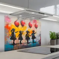KitchenYeah Spatscherm 90x70 cm - Zelfklevende achterwand Graffiti - Kinderen - Street art - Ballon - Banksy Style - Keuken muurbeschermer - Spatwand fornuis