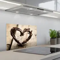 KitchenYeah Spatscherm 60x40 cm - Zelfklevende achterwand Hart - Hout - Natuur - Takken - Bruin - Keuken muurbeschermer - Spatwand fornuis
